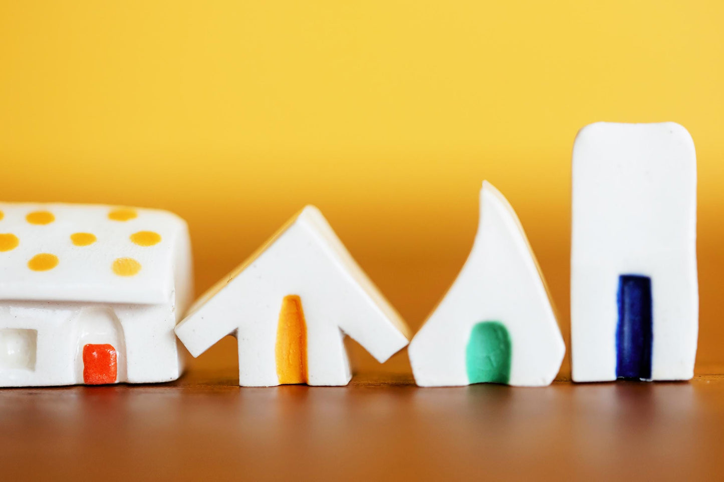 Teeny Tiny Ceramic Village with Rainbow Doors and Polka Dots - No Reason Gift