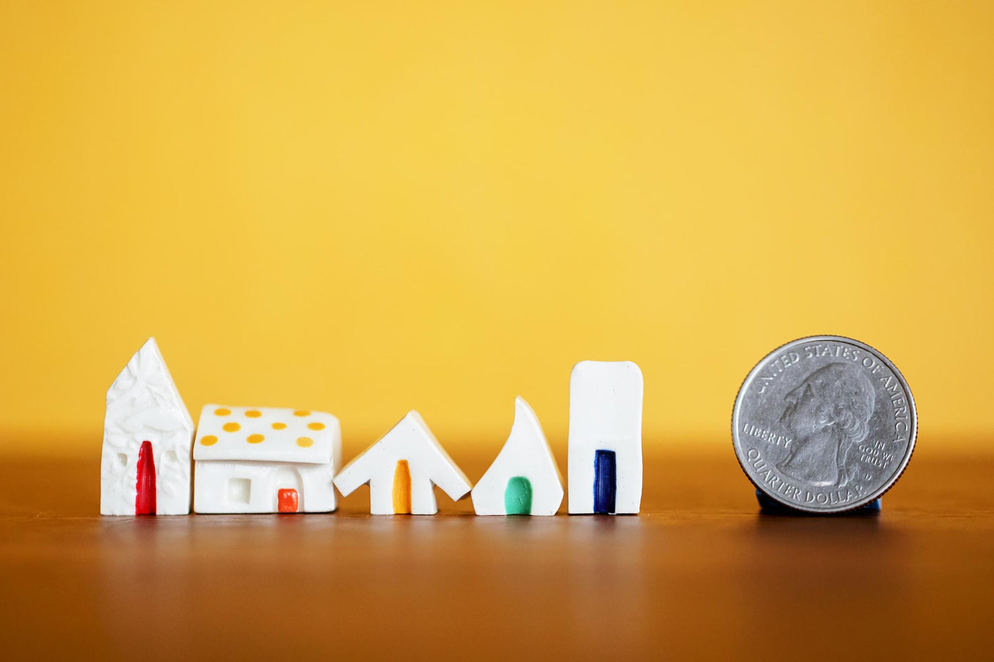 Teeny Tiny Ceramic Village with Rainbow Doors and Polka Dots - No Reason Gift