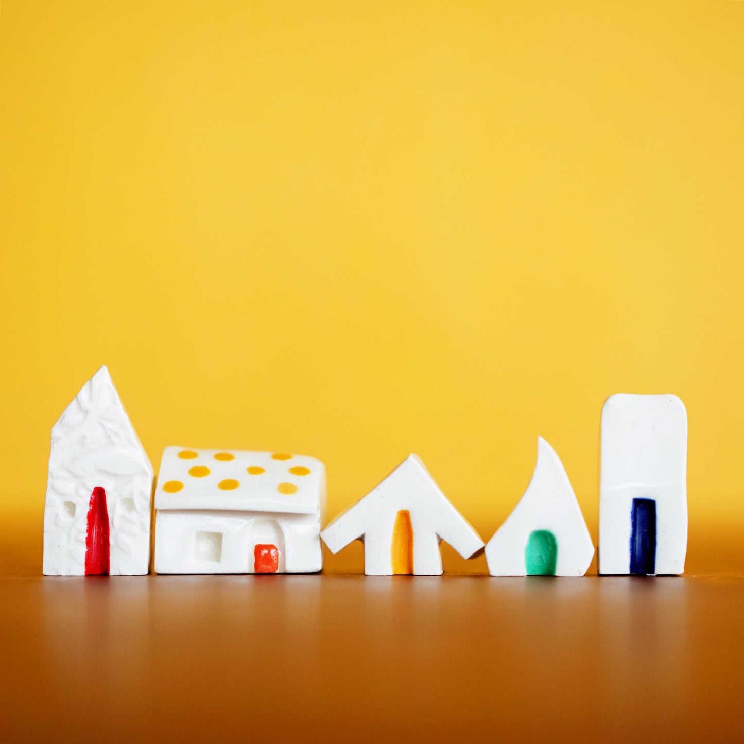Teeny Tiny Ceramic Village with Rainbow Doors and Polka Dots - No Reason Gift
