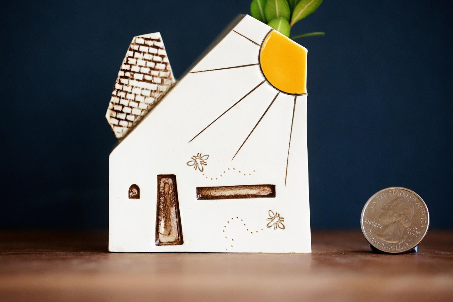 Ceramic Sunshine Bud Vase House with Dragonflies