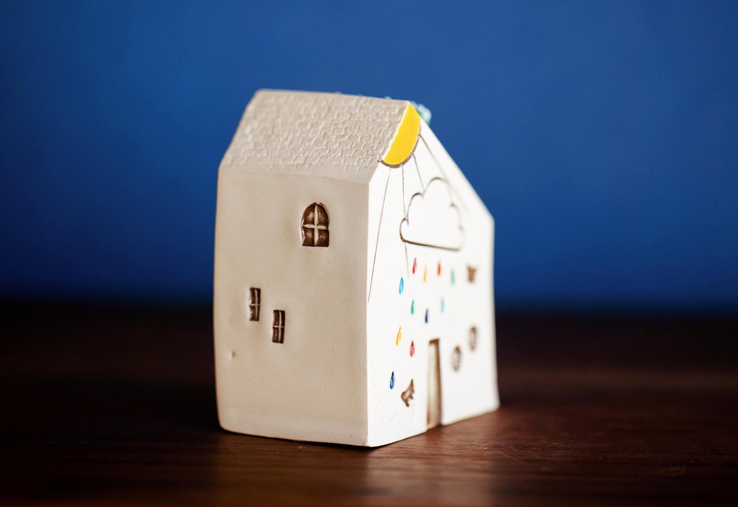 White Ceramic House Match Striker for Meditation Altar - Unique MCM Rainbow Butterfly Gift