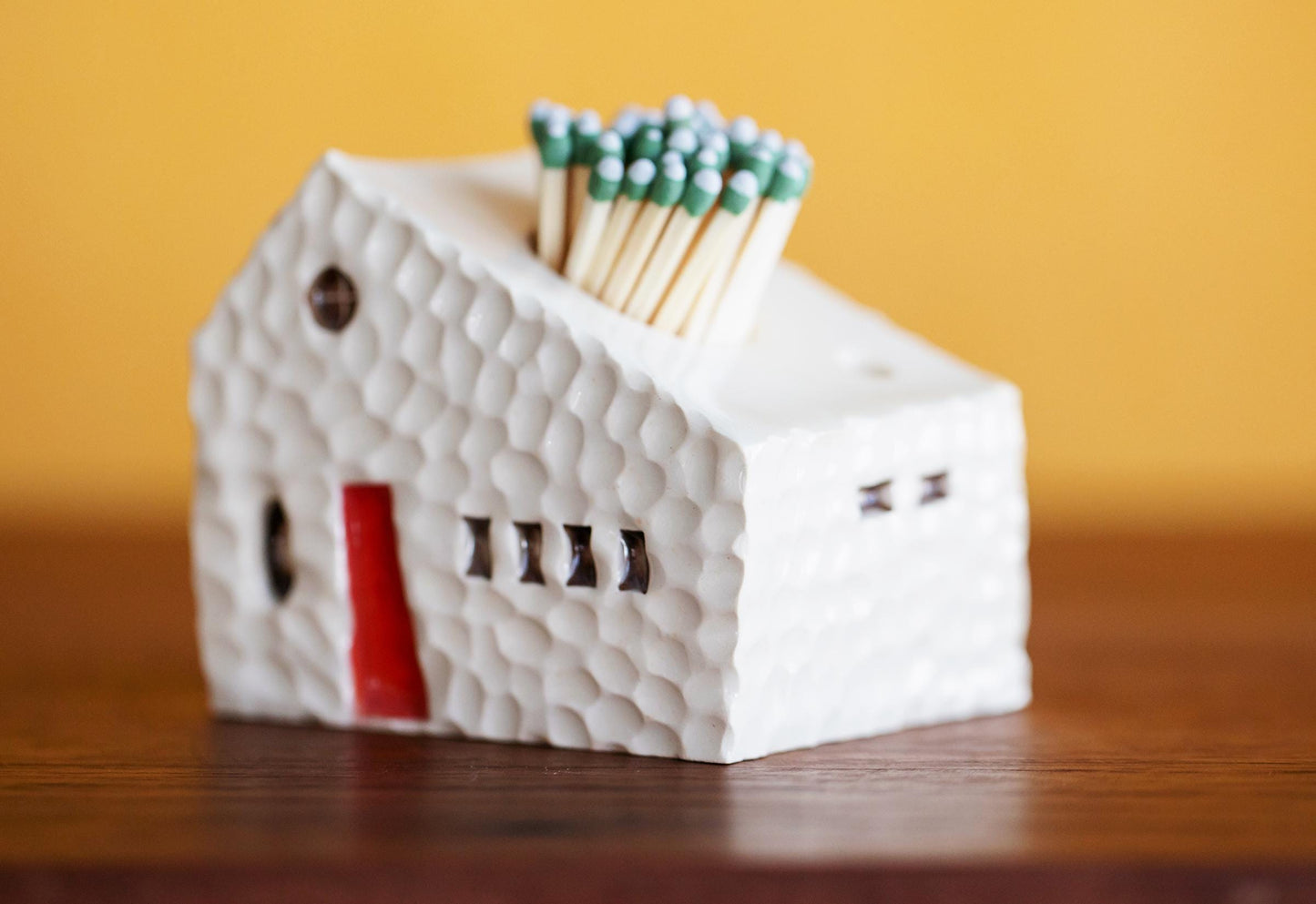 Ceramic Pebble House Match Striker with Red Door and Moon