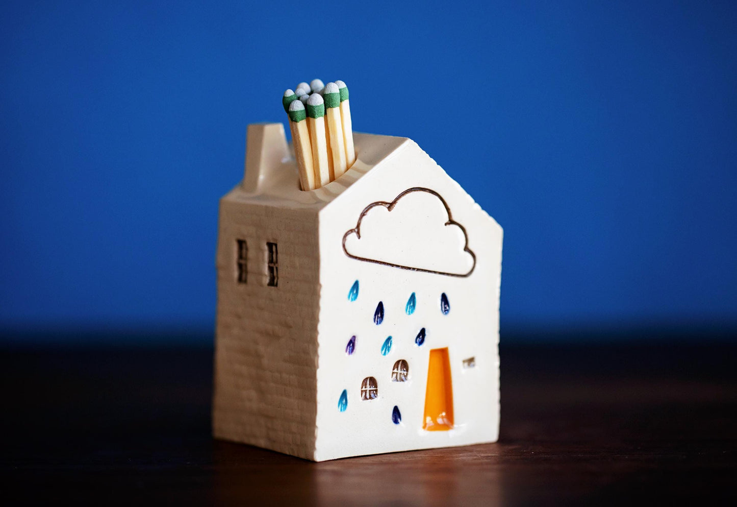 White Ceramic Mini Match Striker with Cloud and Blue Raindrops