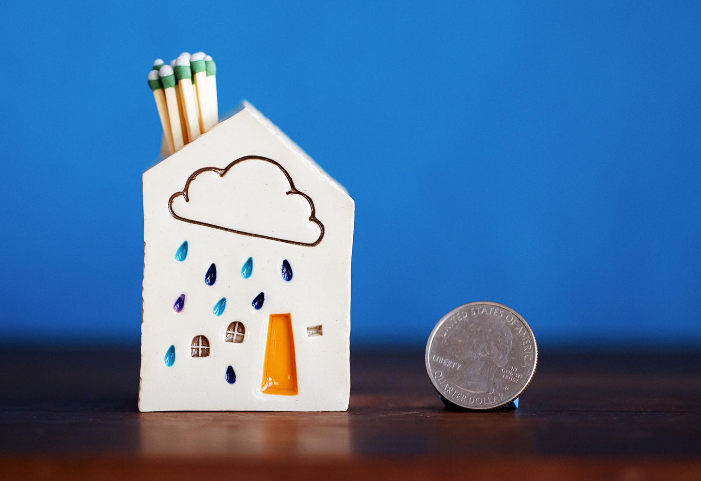 White Ceramic Mini Match Striker with Cloud and Blue Raindrops
