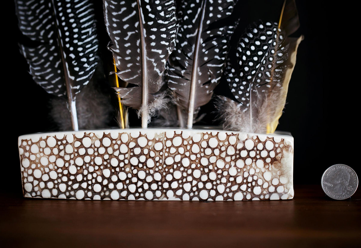 Modern White Ceramic Textured Feather Display Block - Birding Gift, Unique Eco-Friendly Present