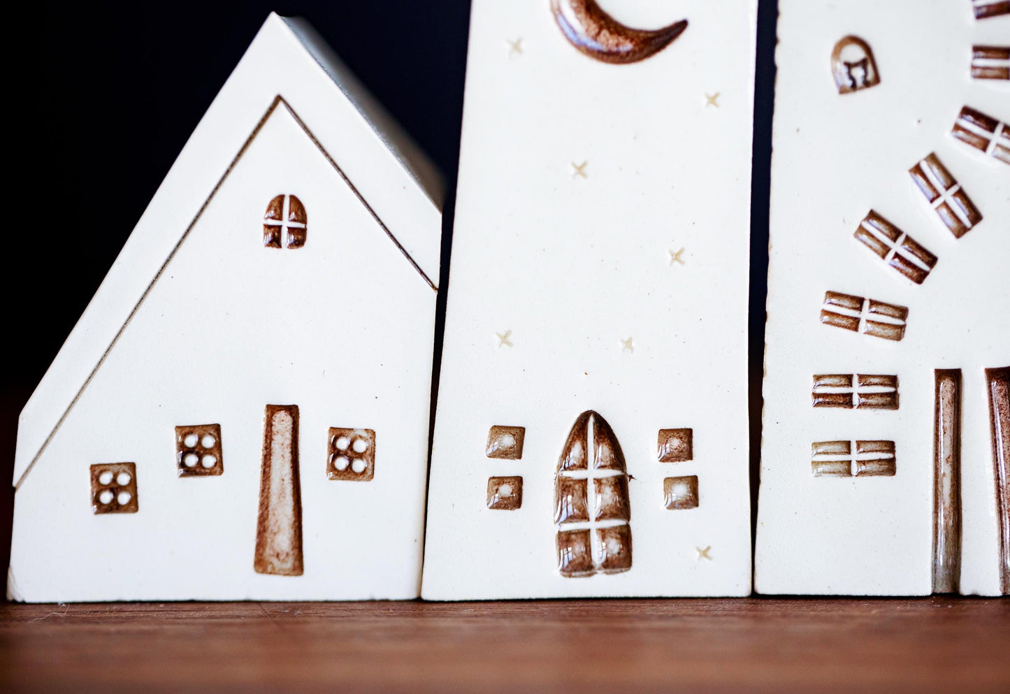 Weird Whimsical Ceramic Village with Cat in Window