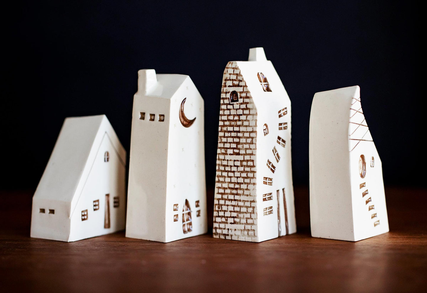 Weird Whimsical Ceramic Village with Cat in Window