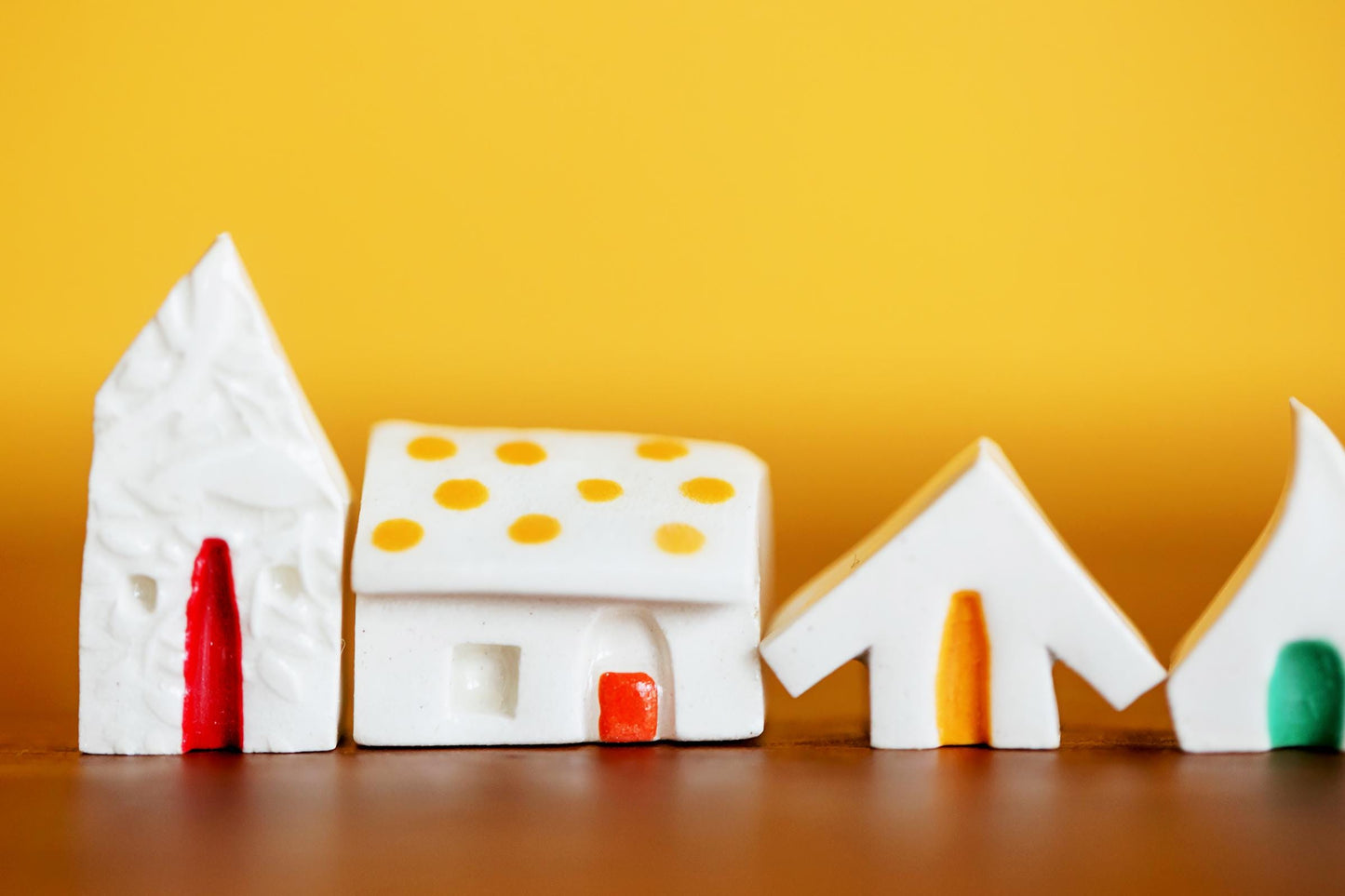 Teeny Tiny Ceramic Village with Rainbow Doors and Polka Dots - No Reason Gift