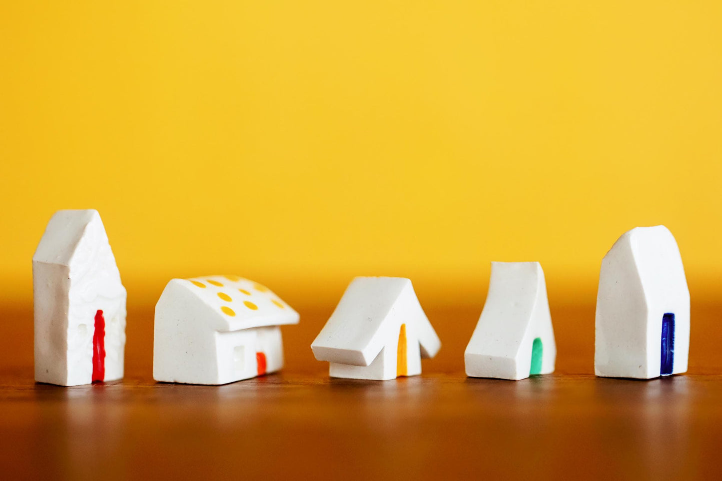 Teeny Tiny Ceramic Village with Rainbow Doors and Polka Dots - No Reason Gift