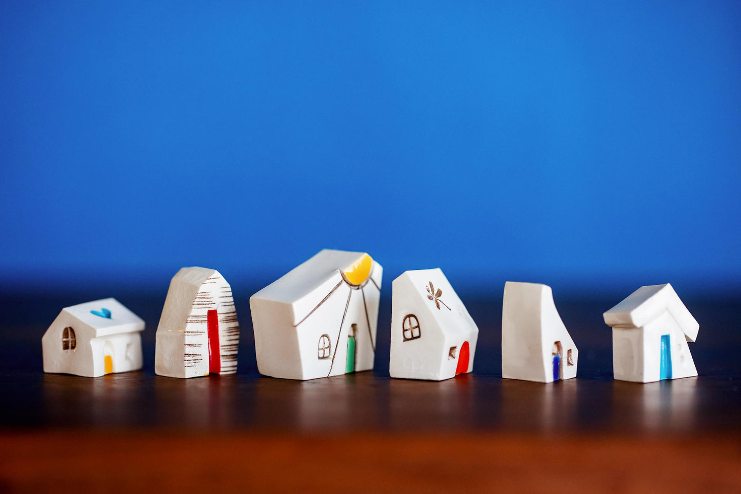 Tiny Ceramic Rainbow House Village - Handmade Houses with Dragonfly, Sunshine, Hearts