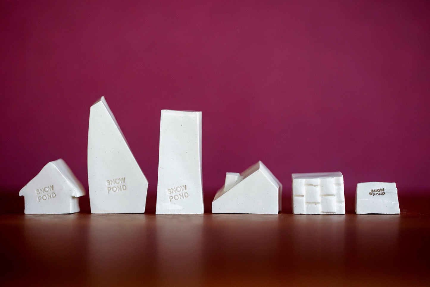 Miniature Artsy Ceramic Village with Six Houses and Skull