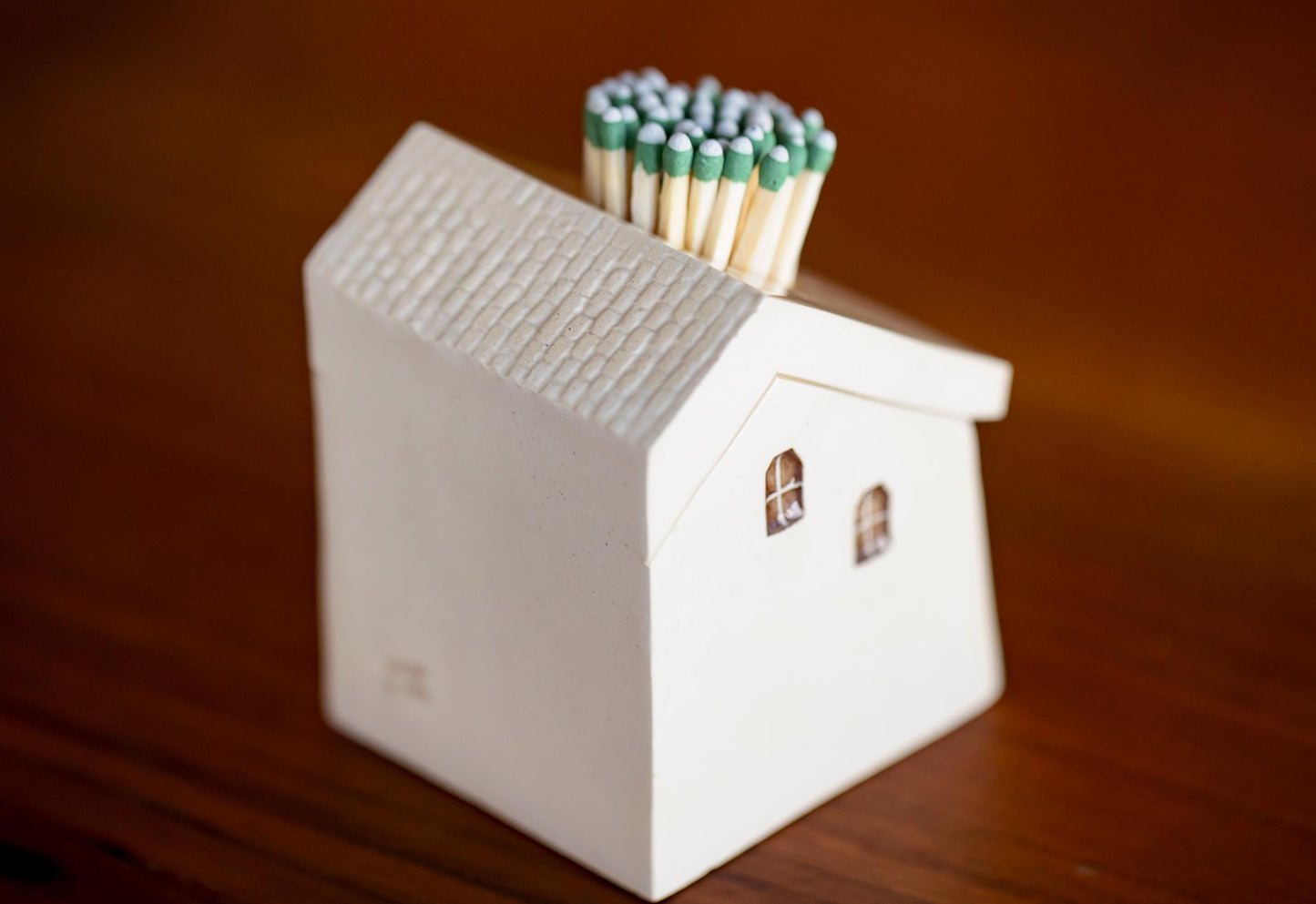 White Ceramic House Match Striker with Rainbow Dots and Honey Bee - Altar Decor