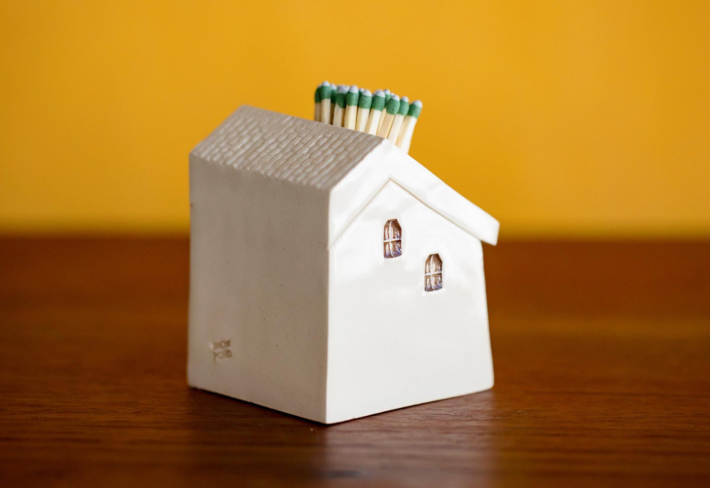 White Ceramic House Match Striker with Rainbow Dots and Honey Bee - Altar Decor