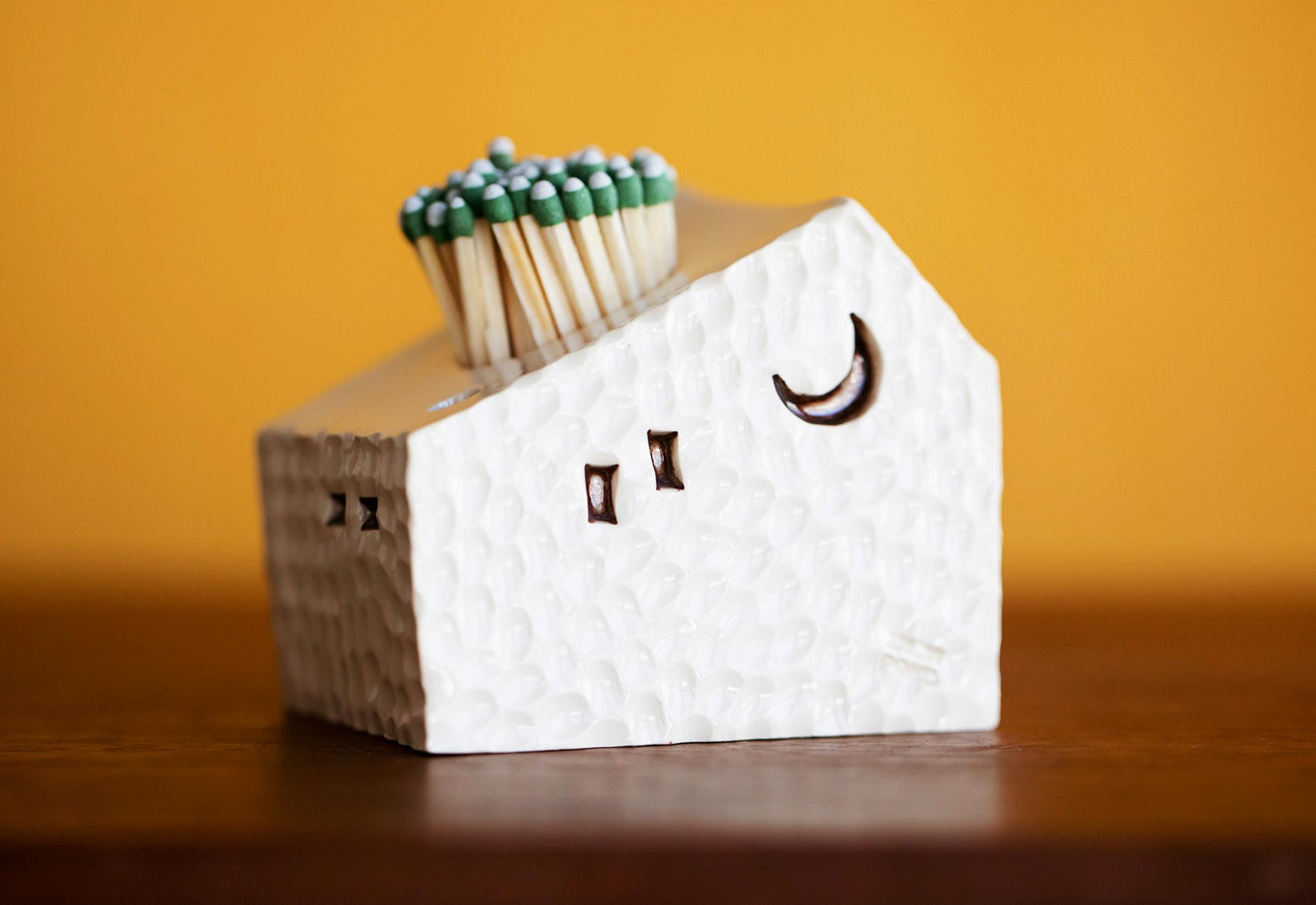 Ceramic Pebble House Match Striker with Red Door and Moon