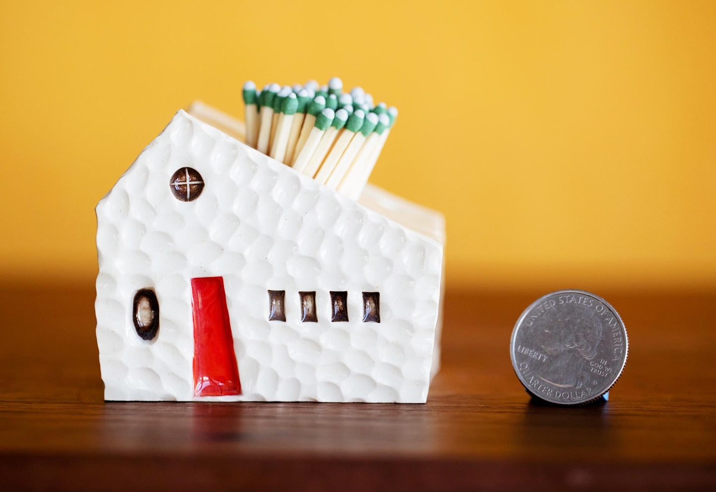 Ceramic Pebble House Match Striker with Red Door and Moon