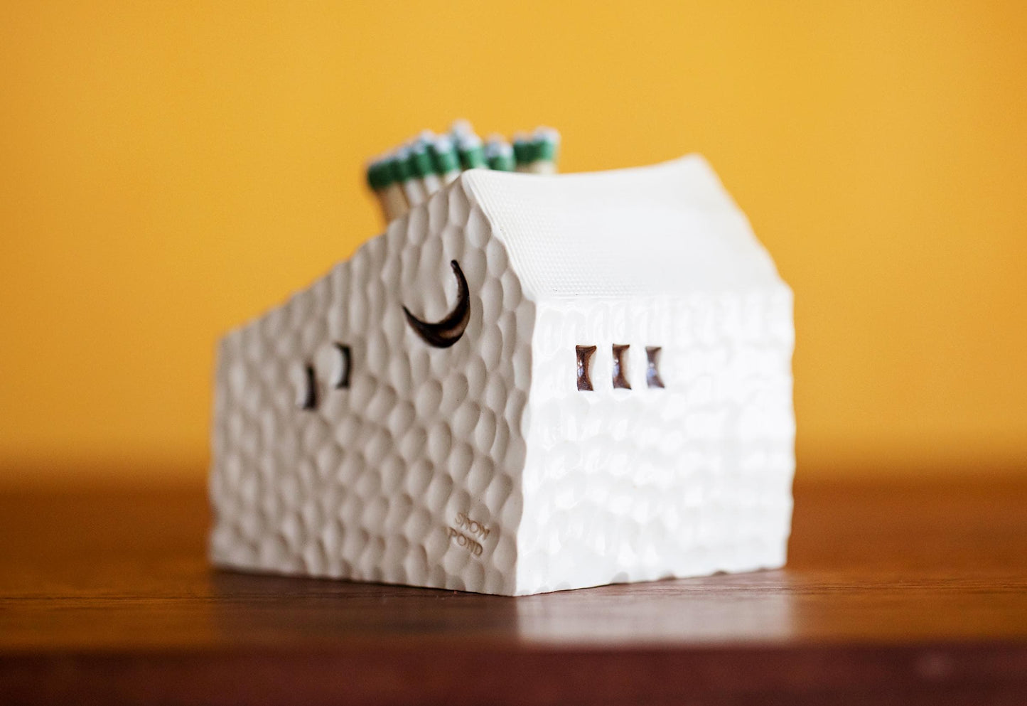 Ceramic Pebble House Match Striker with Red Door and Moon