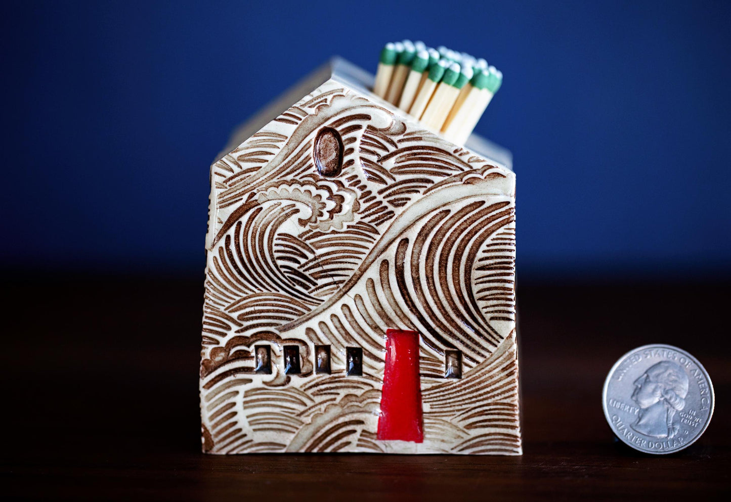 Wave Texture Ceramic House Match Striker with Red Door