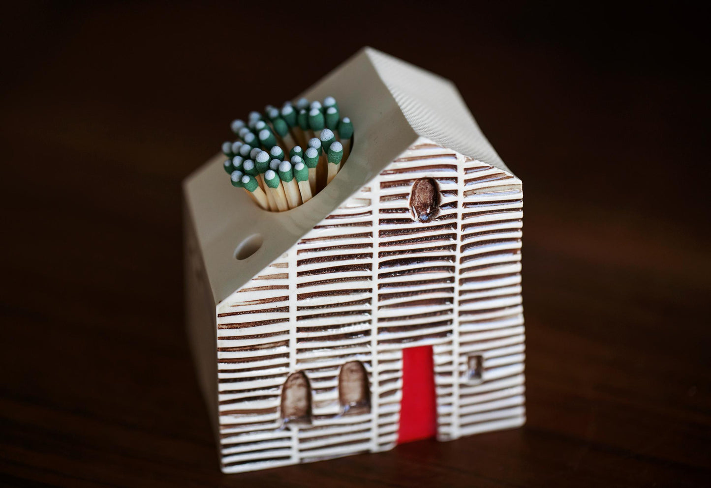 Ceramic Modern Cabin Match Striker with Red Door