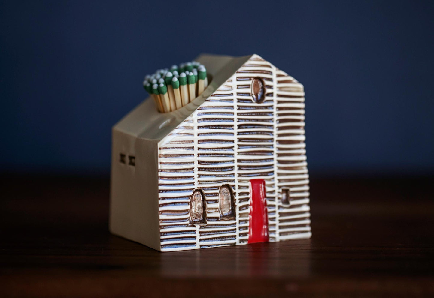 Ceramic Modern Cabin Match Striker with Red Door