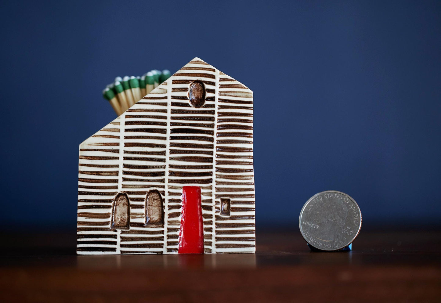 Ceramic Modern Cabin Match Striker with Red Door