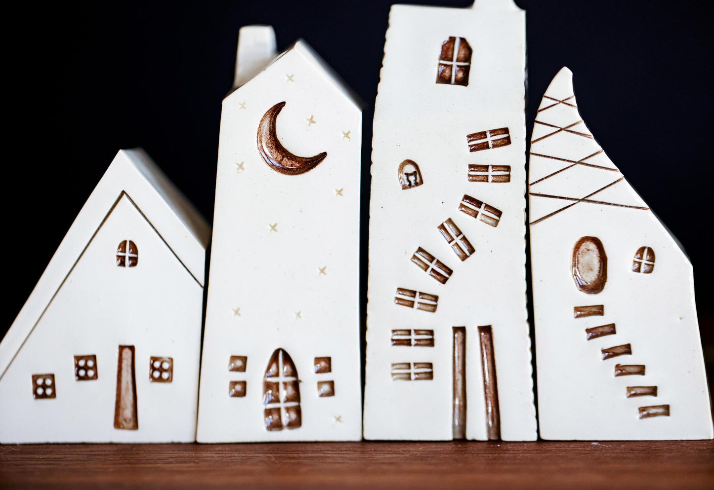 Weird Whimsical Ceramic Village with Cat in Window