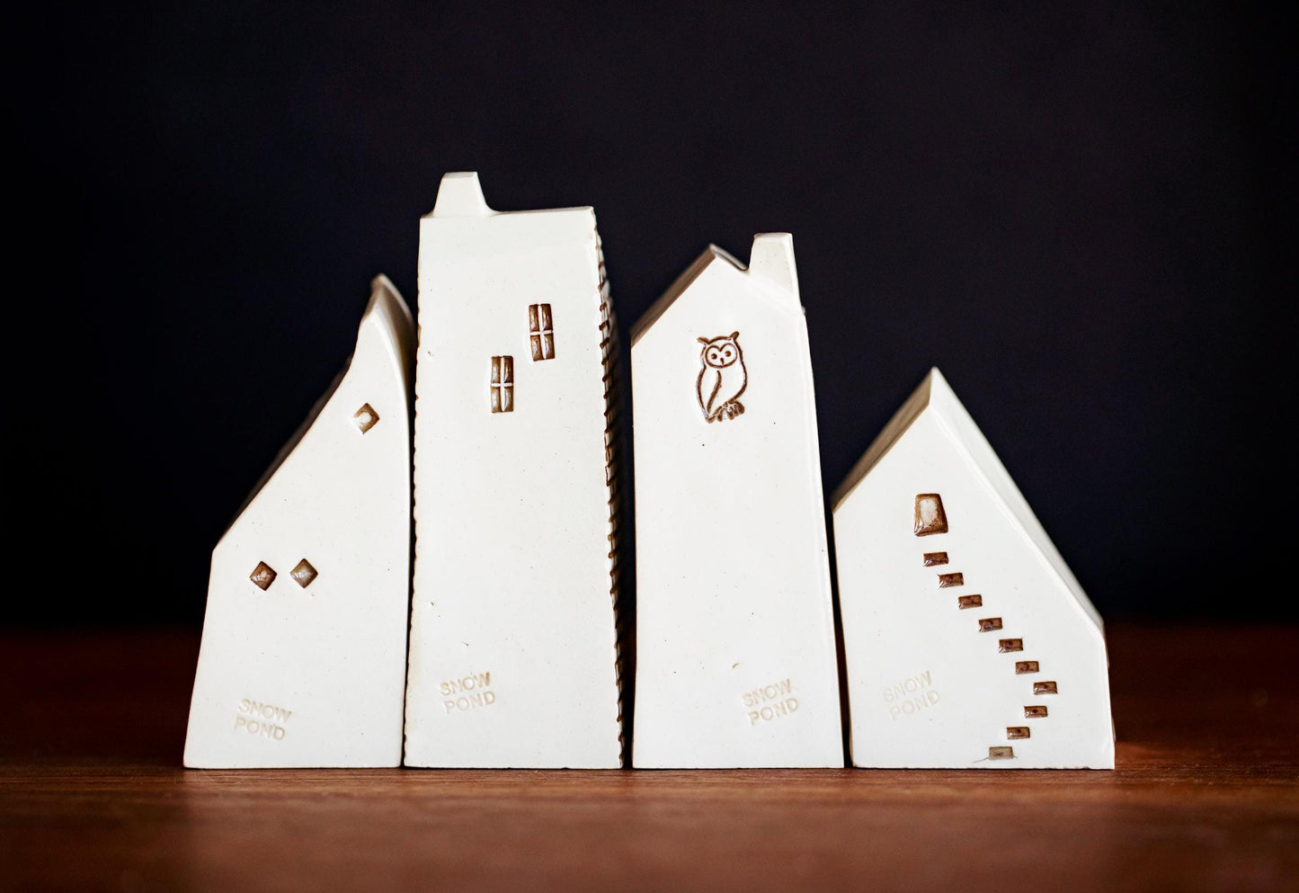 Weird Whimsical Ceramic Village with Cat in Window