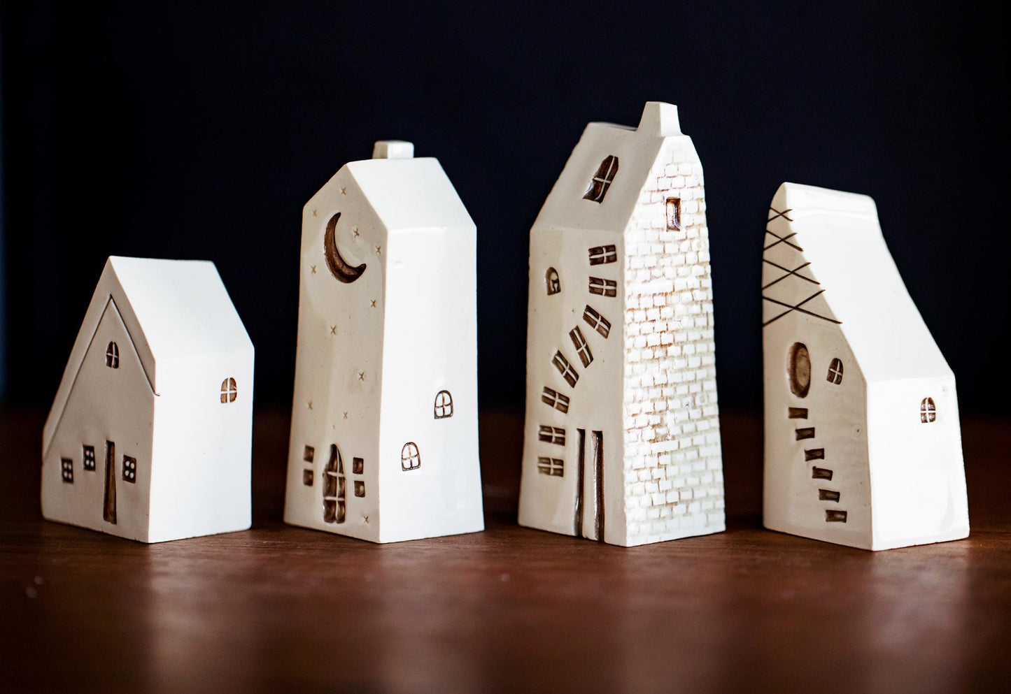 Weird Whimsical Ceramic Village with Cat in Window