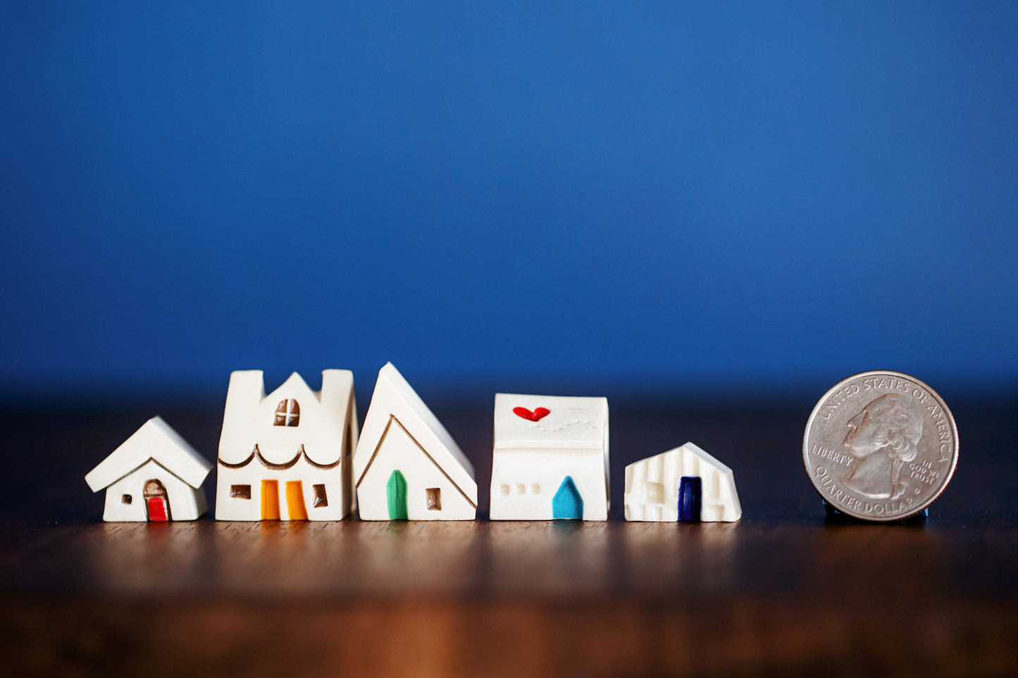 Teeny Tiny Rainbow Doors Ceramic Village with Heart