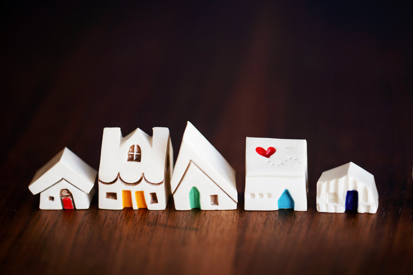 Teeny Tiny Rainbow Doors Ceramic Village with Heart