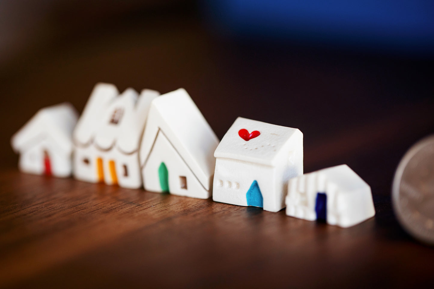Teeny Tiny Rainbow Doors Ceramic Village with Heart