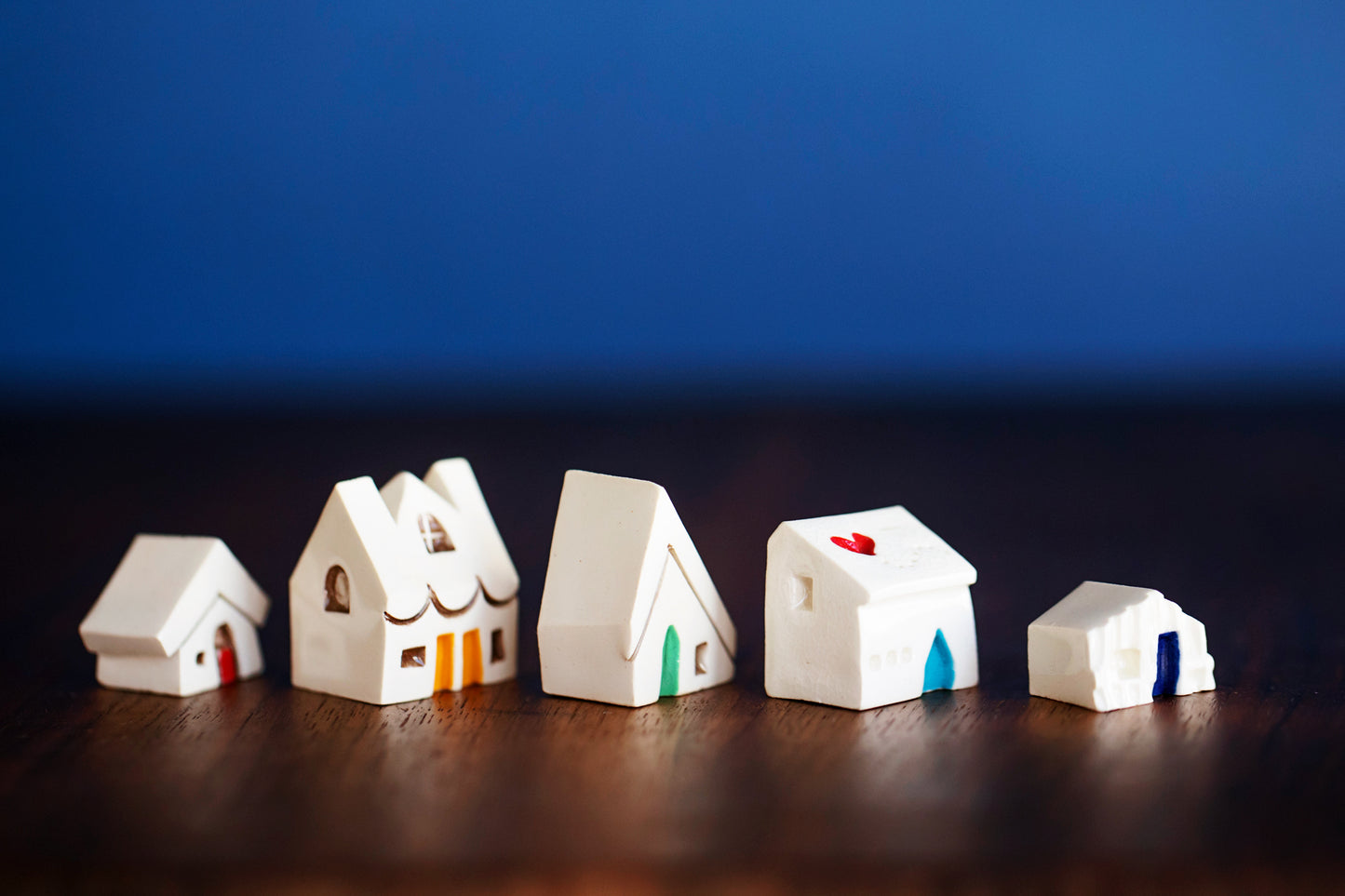 Teeny Tiny Rainbow Doors Ceramic Village with Heart
