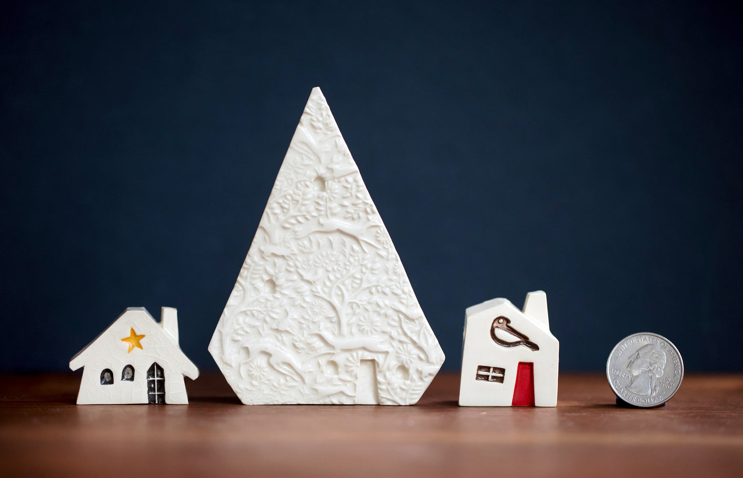 Modern Minimalist Christmas Village with Woodland Tree and Bird