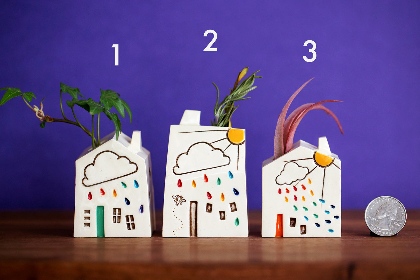 Rainbow Raindrop Cloud House Bud Vases