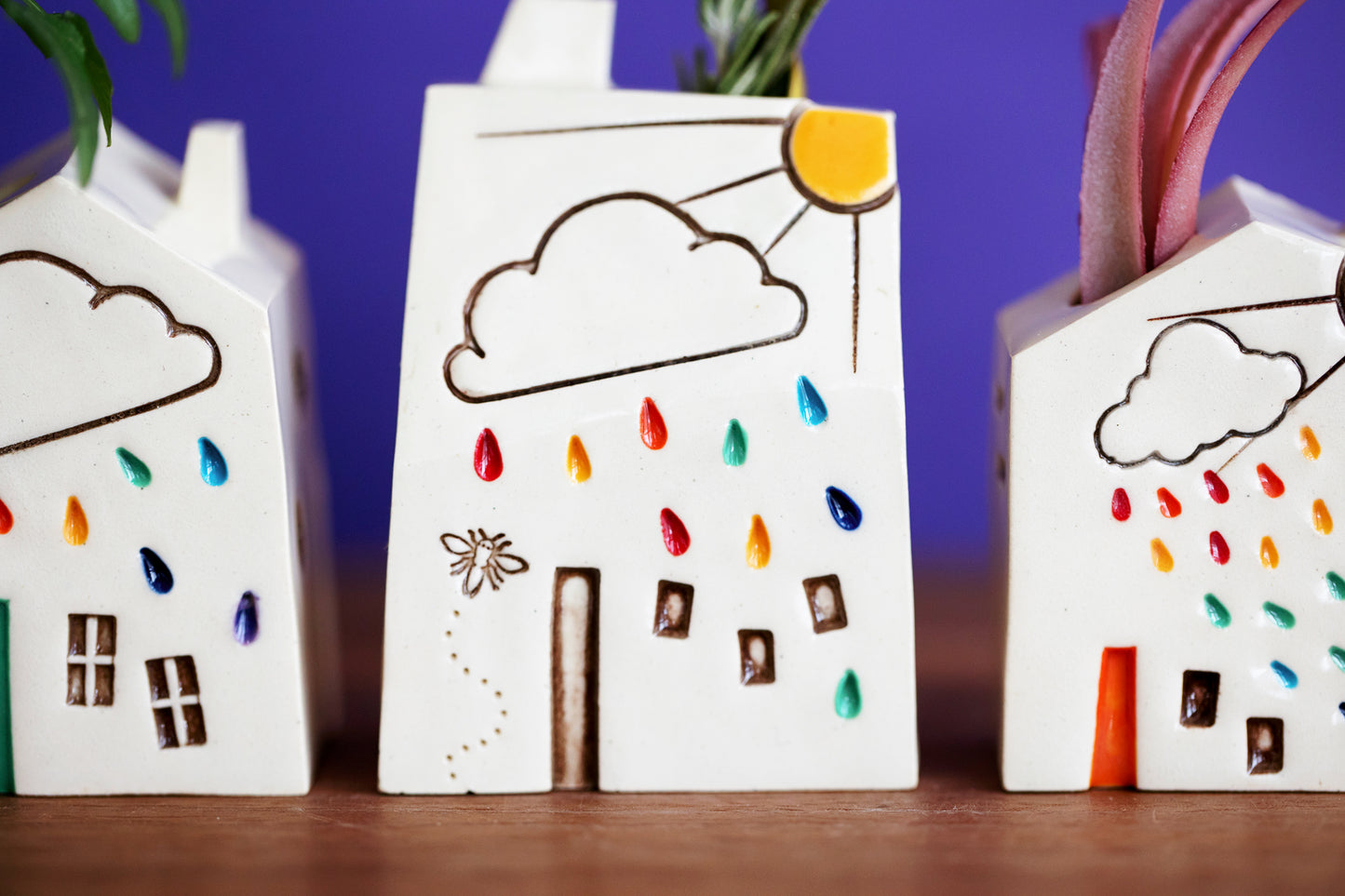 Rainbow Raindrop Cloud House Bud Vases
