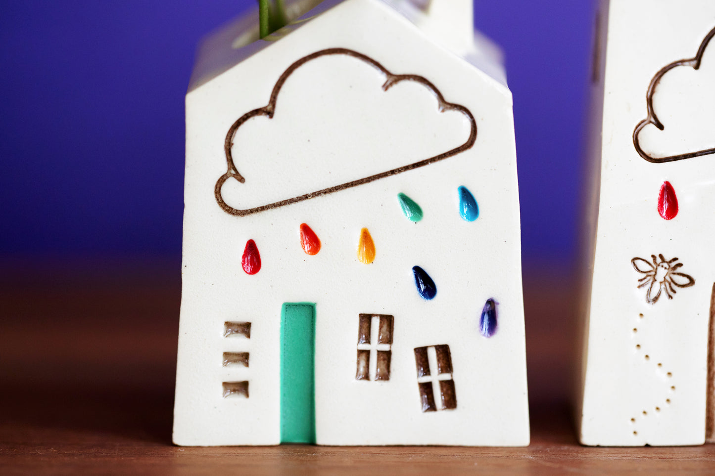 Rainbow Raindrop Cloud House Bud Vases