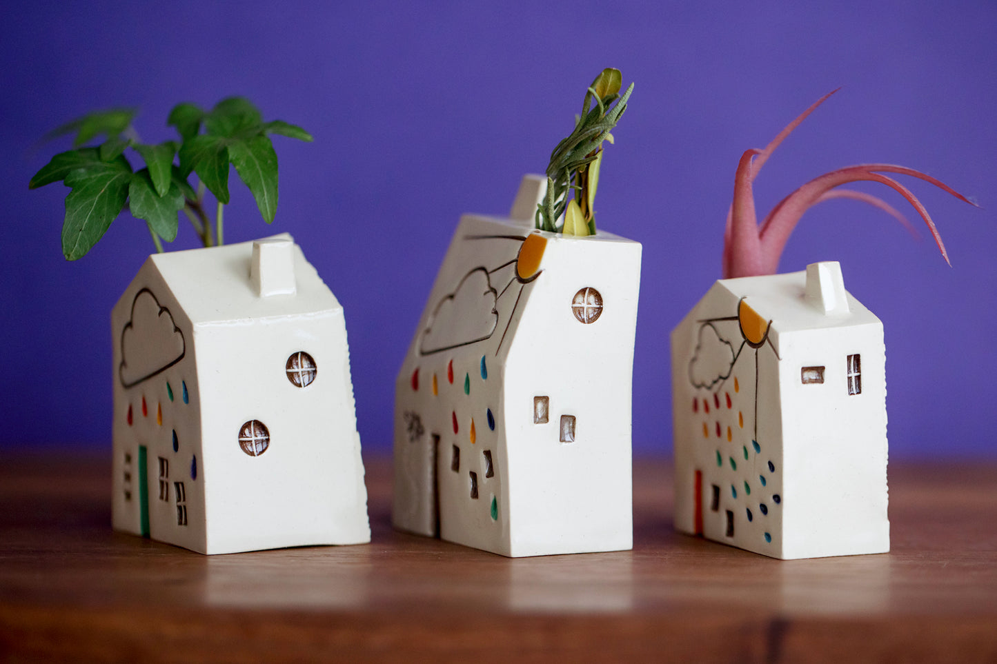 Rainbow Raindrop Cloud House Bud Vases