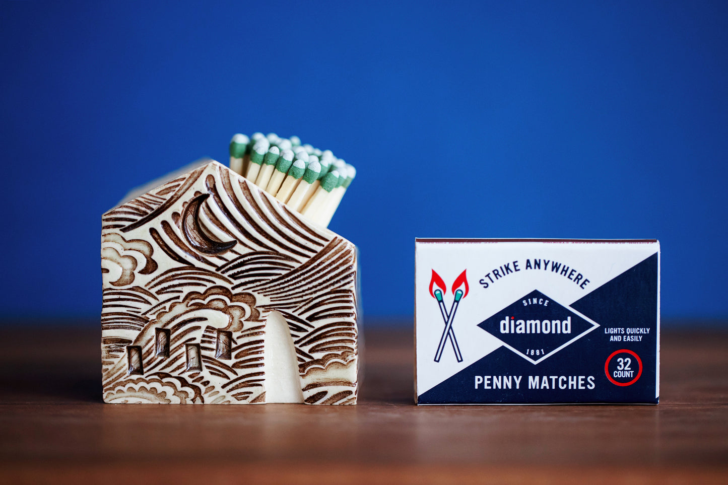 Waves and Moon Mini Ceramic Match Striker House