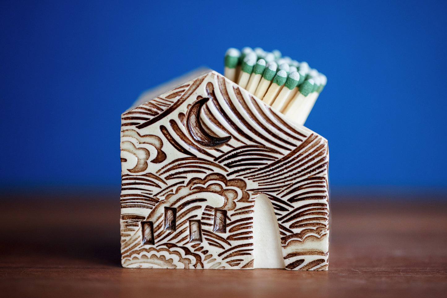 Waves and Moon Mini Ceramic Match Striker House