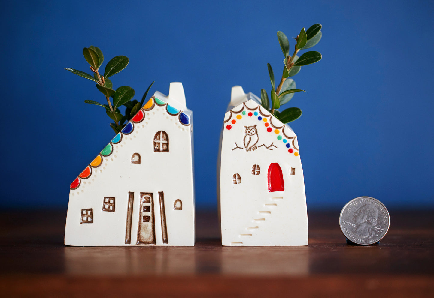 Rainbow Ceramic Bud Propagation Vases with Owl