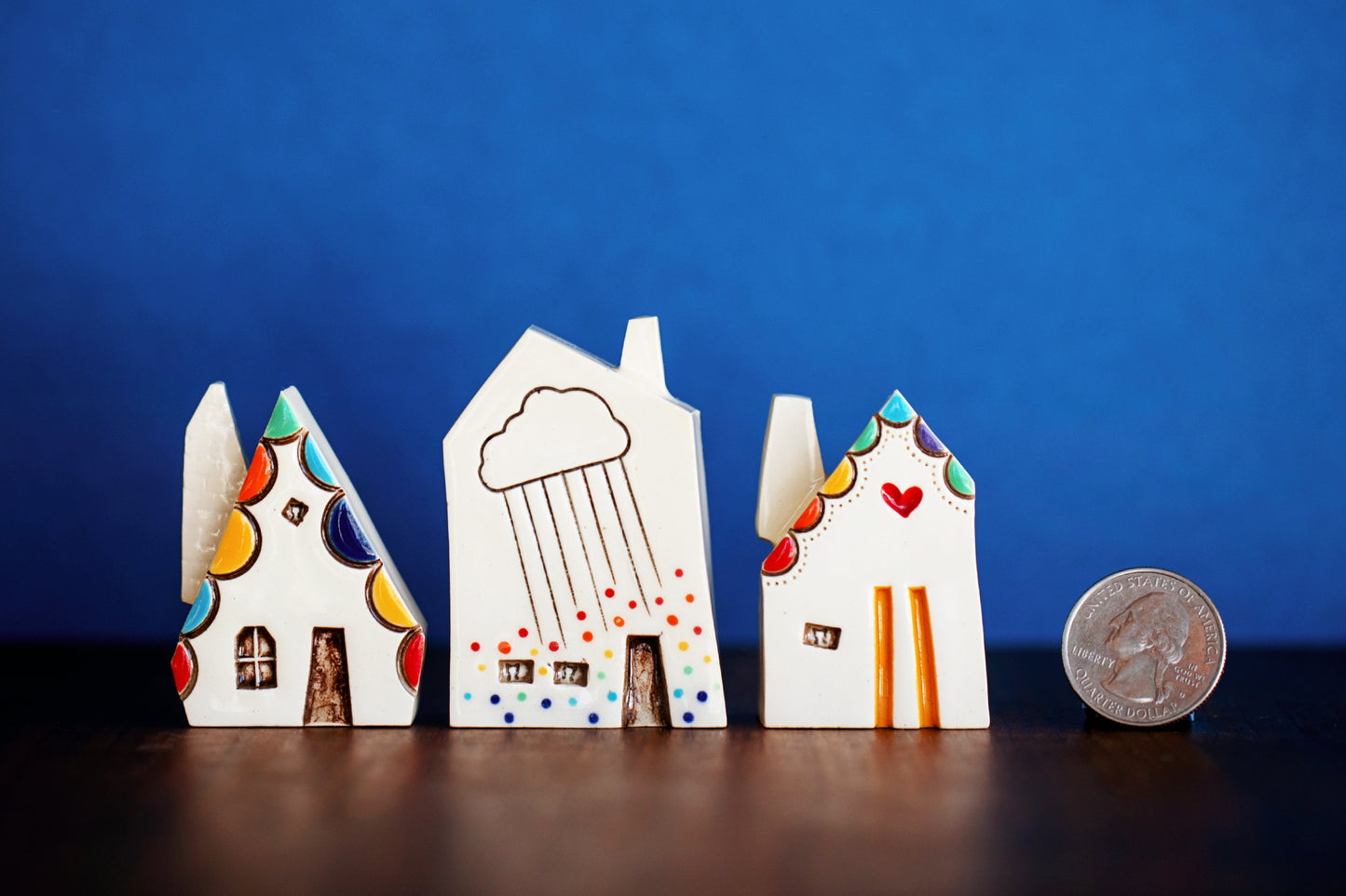 Rainbow Ceramic Houses with Cats in Windows - No Reason Gifts