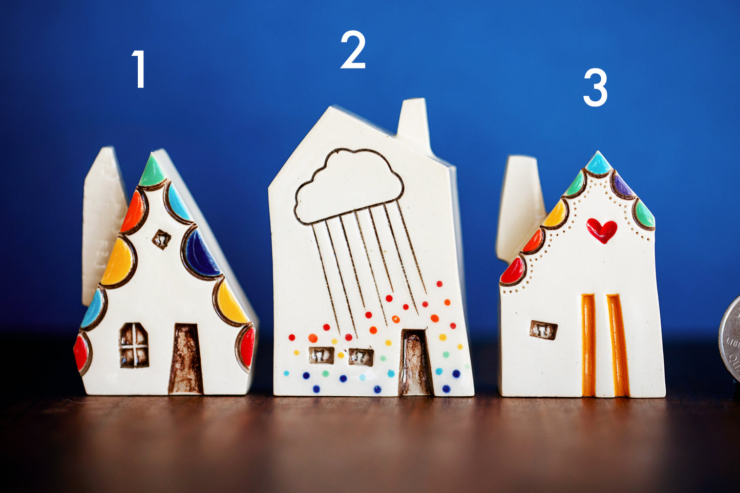 Rainbow Ceramic Houses with Cats in Windows - No Reason Gifts