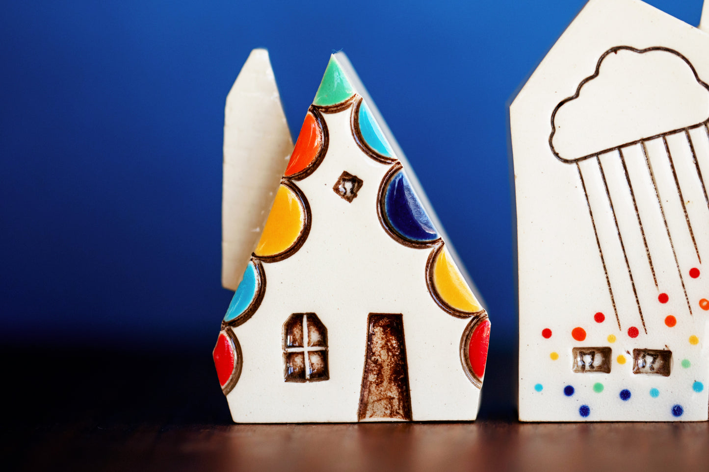 Rainbow Ceramic Houses with Cats in Windows - No Reason Gifts