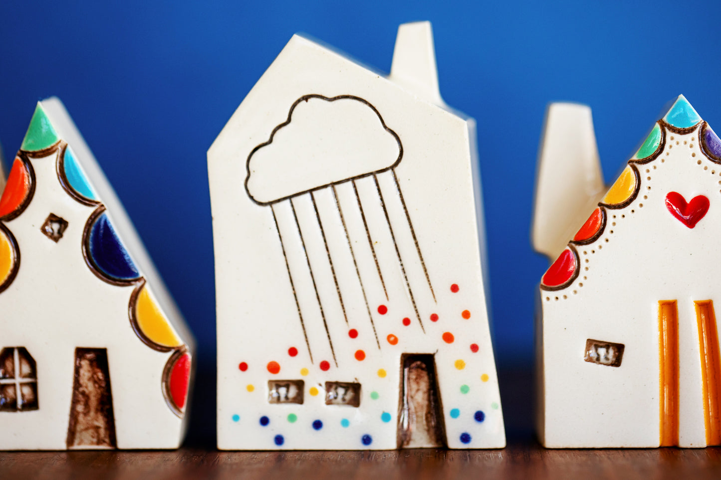 Rainbow Ceramic Houses with Cats in Windows - No Reason Gifts