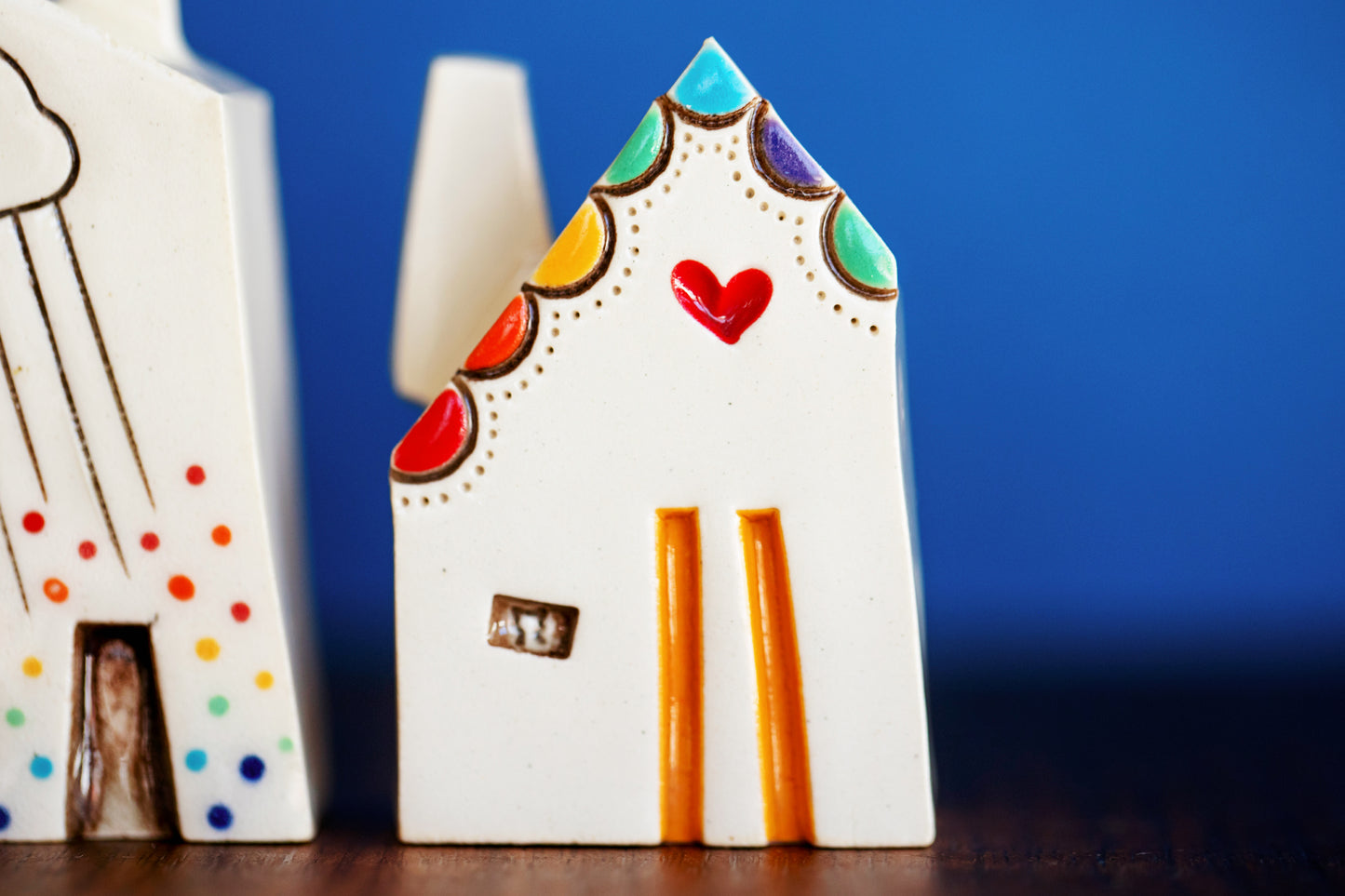 Rainbow Ceramic Houses with Cats in Windows - No Reason Gifts