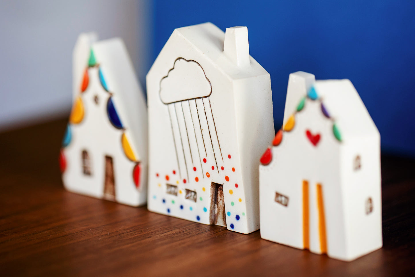 Rainbow Ceramic Houses with Cats in Windows - No Reason Gifts