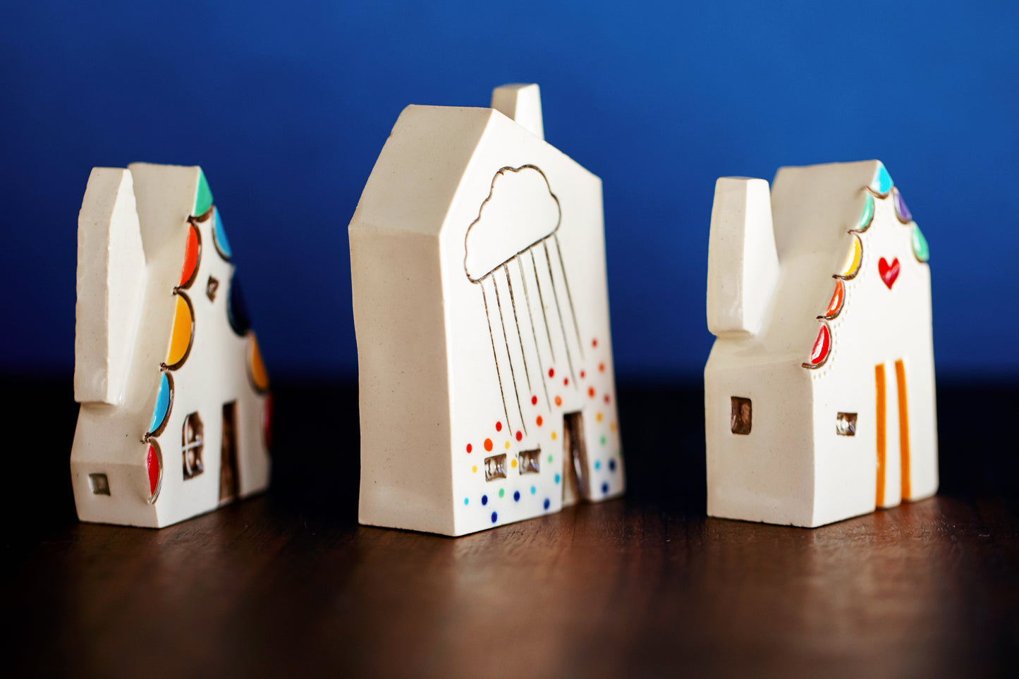 Rainbow Ceramic Houses with Cats in Windows - No Reason Gifts