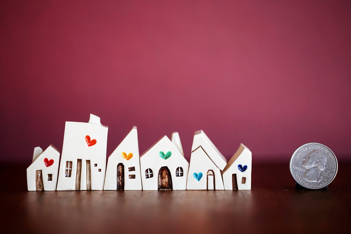 Rainbow Hearts Ceramic Village Miniature Puzzle Set