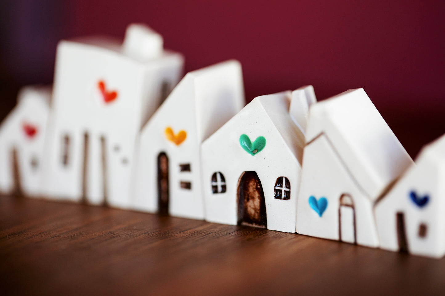 Rainbow Hearts Ceramic Village Miniature Puzzle Set