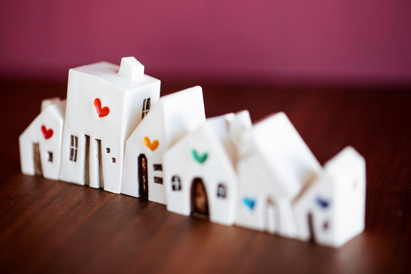 Rainbow Hearts Ceramic Village Miniature Puzzle Set