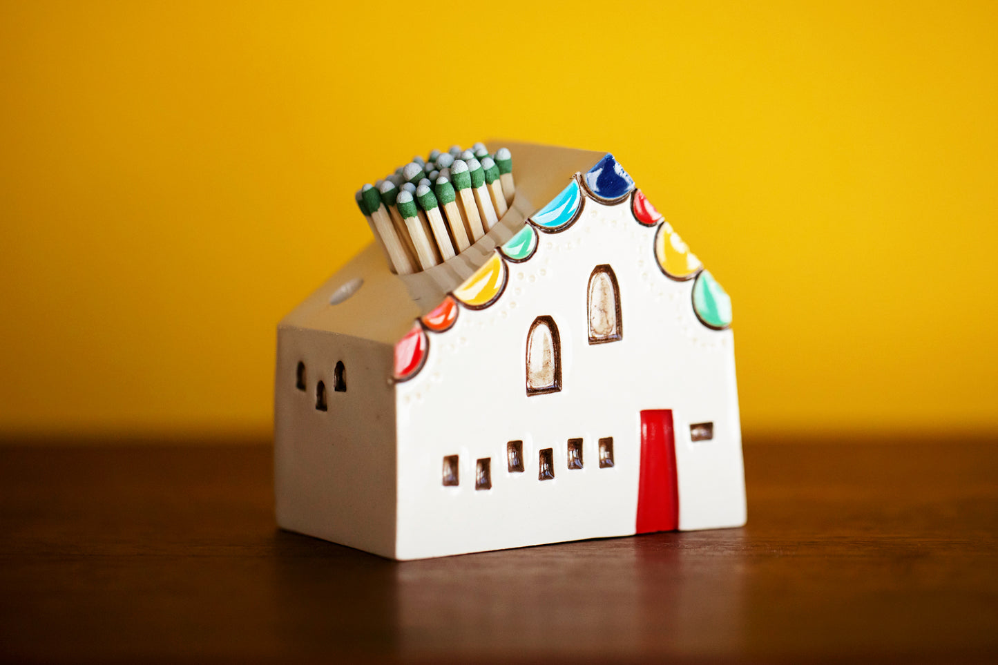 Rainbow Scallop Roof House Match Striker with Red Door and Owl